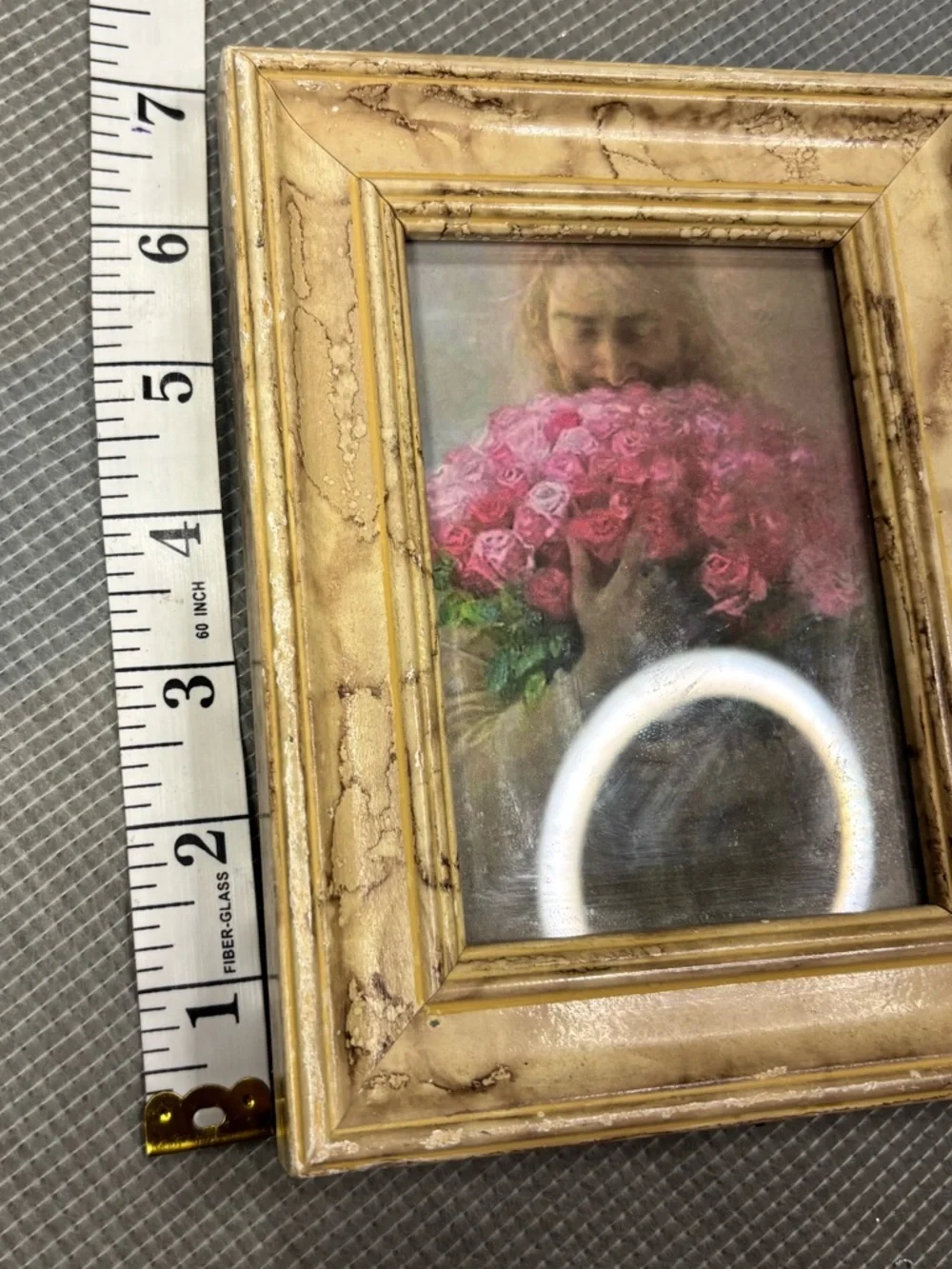 Decorative Wooden Picture Frame: Image of Jesus with Roses.